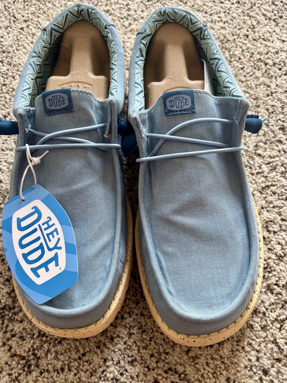 Hey Dude Men's Slip-On Loafers in Faded Denim with Tan Sole - Picture 2 of 7